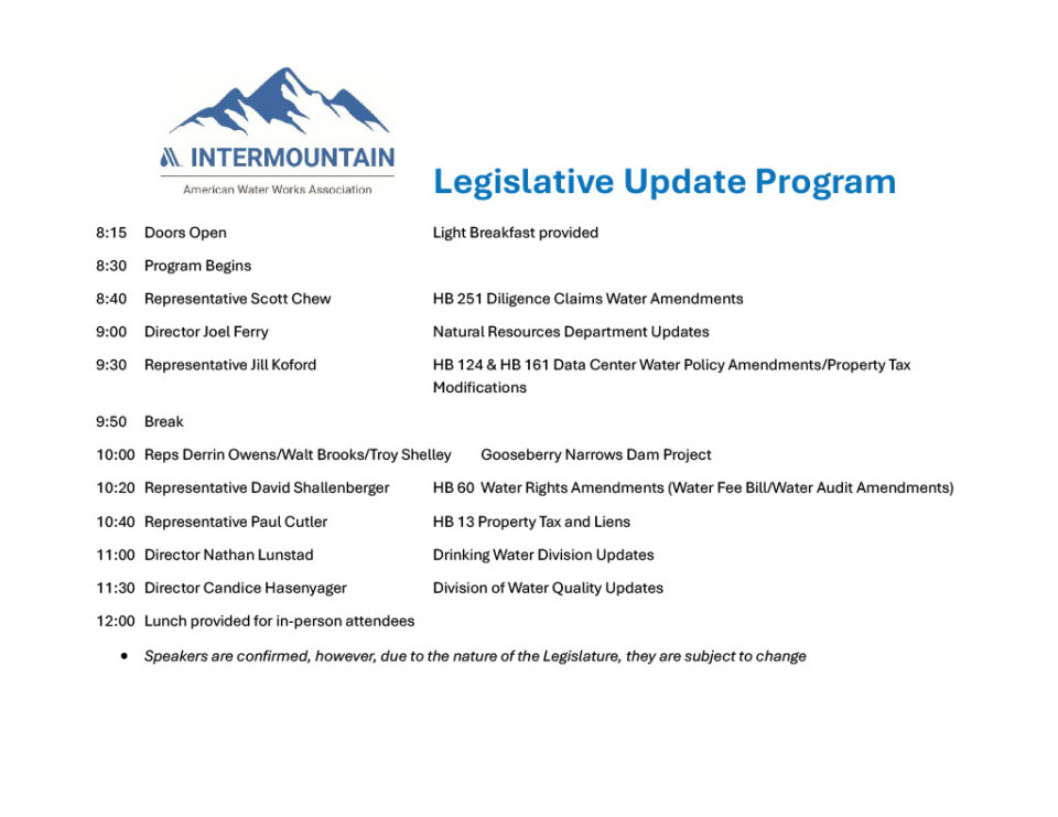 Agenda for Legislative Update